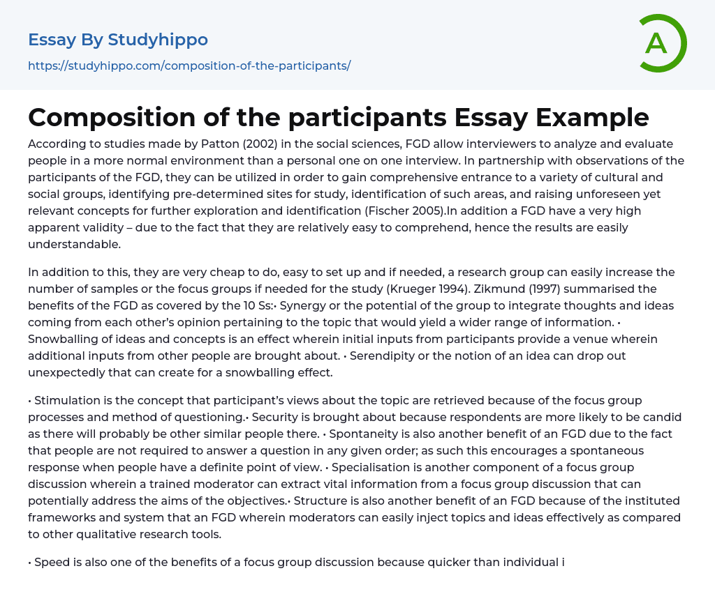 Composition of the participants Essay Example