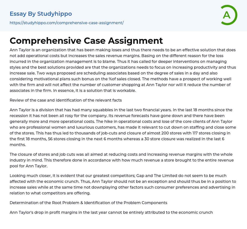 Comprehensive Case Assignment Essay Example