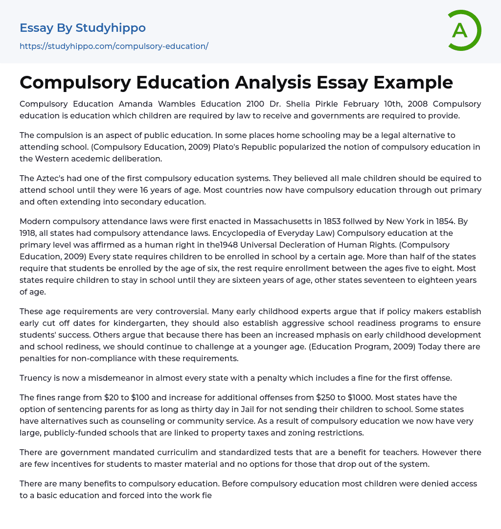 Compulsory Education Analysis Essay Example