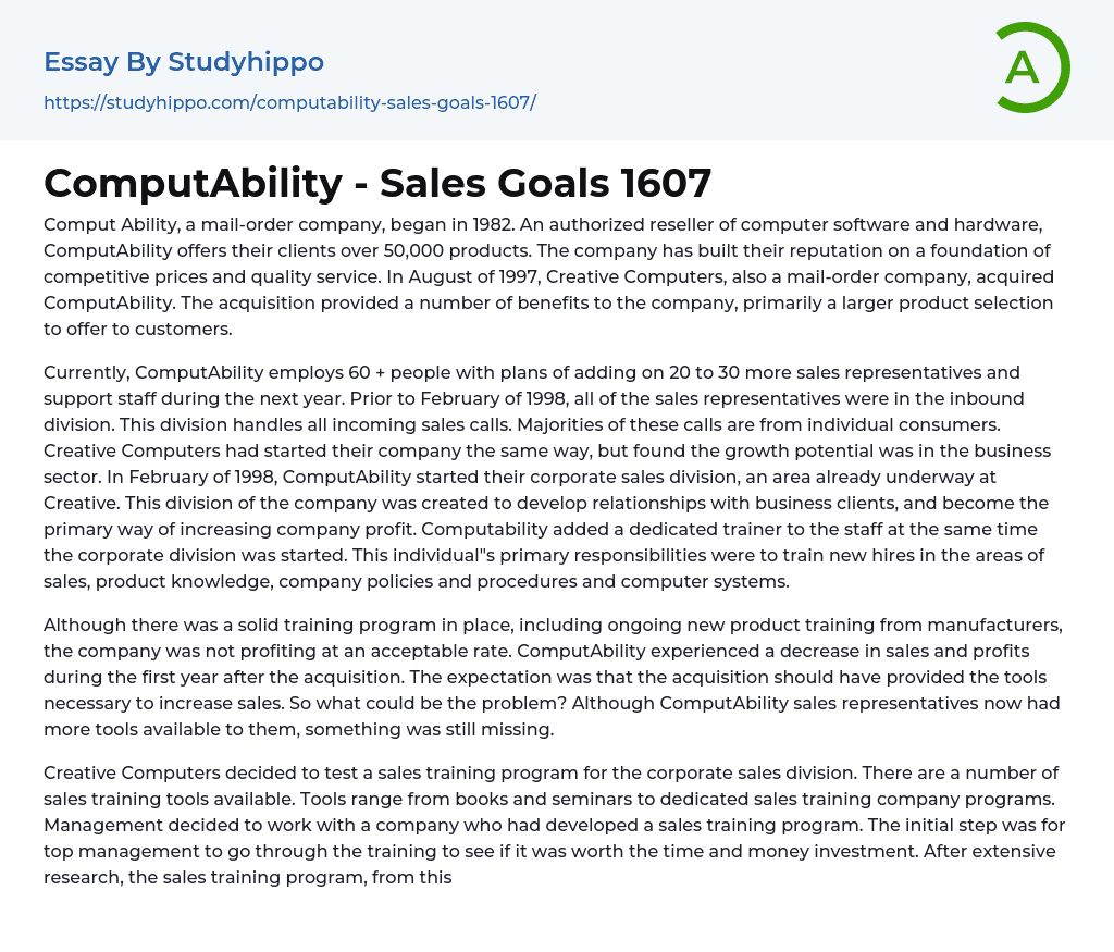 ComputAbility – Sales Goals 1607 Essay Example