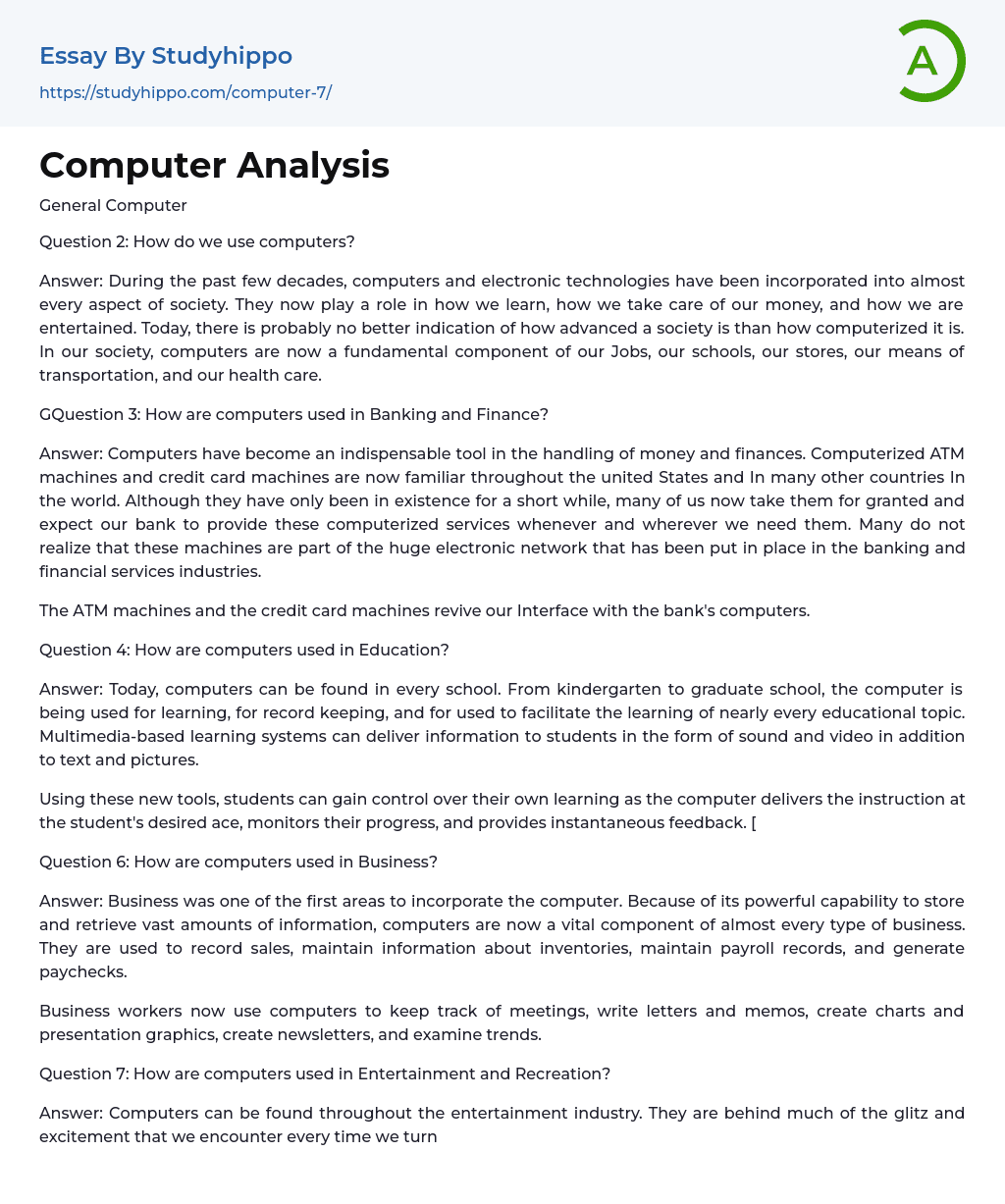 Computer Analysis Essay Example