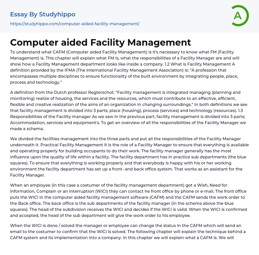 Computer aided Facility Management Essay Example
