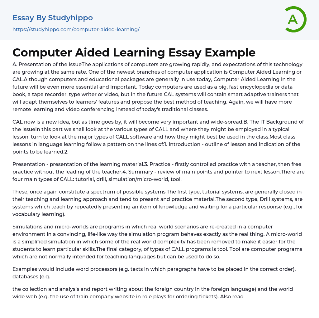 Computer Aided Learning Essay Example