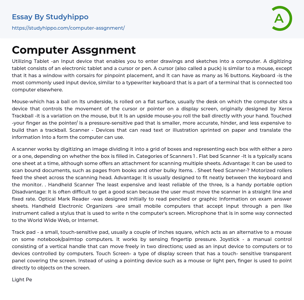 Computer Assgnment Essay Example
