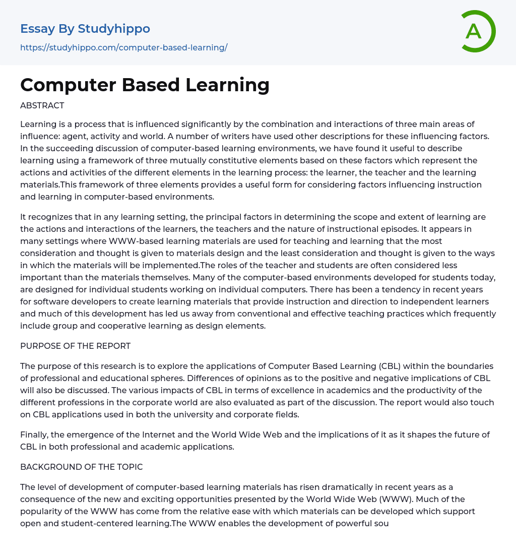 essay on computer based learning