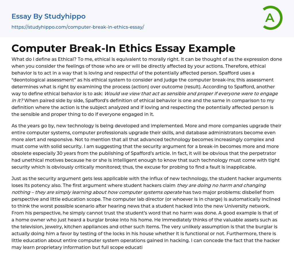 Computer Break-In Ethics Essay Example