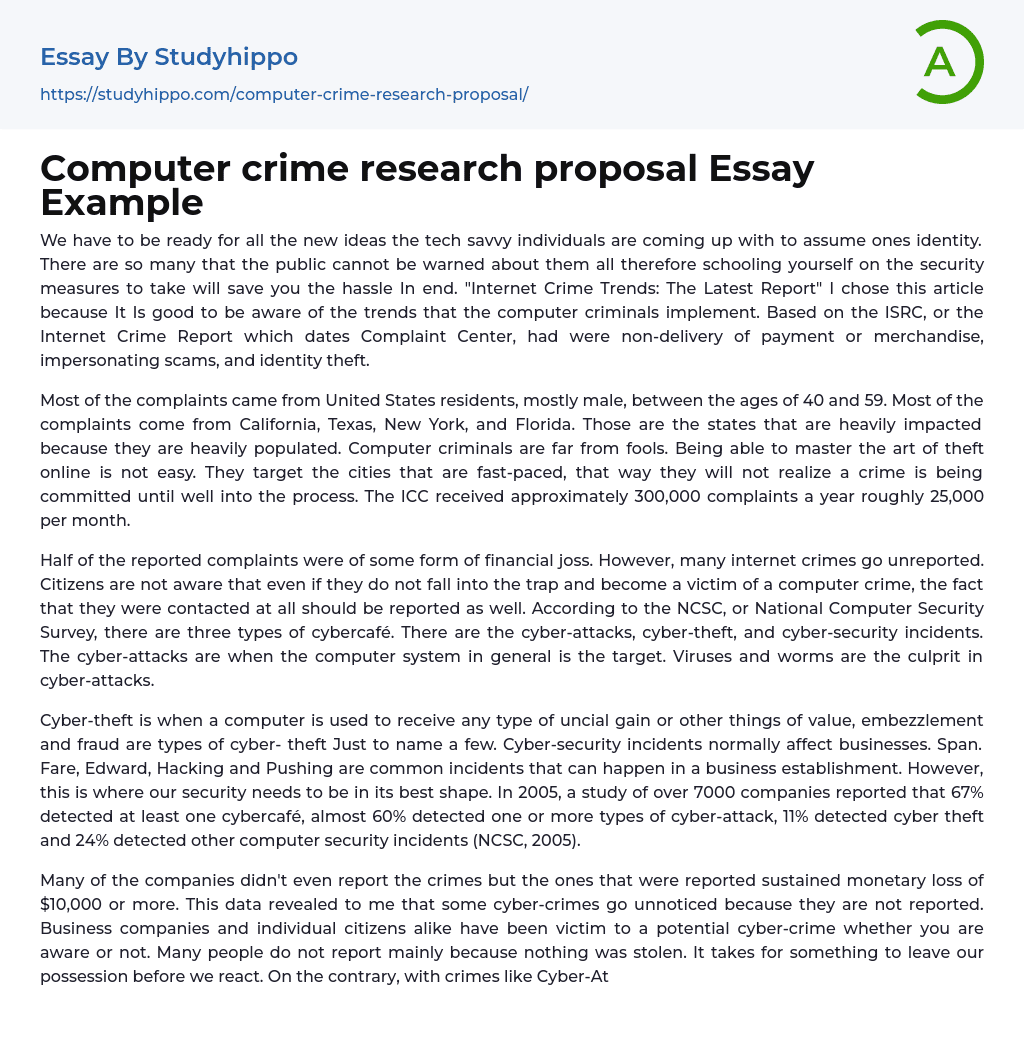 Computer crime research proposal Essay Example