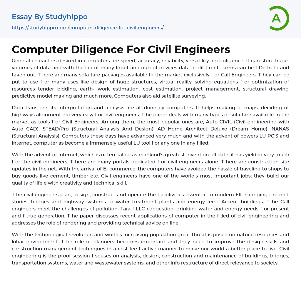 Computer Diligence For Civil Engineers Essay Example