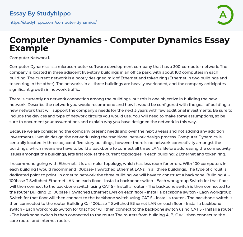 Computer Dynamics – Computer Dynamics Essay Example