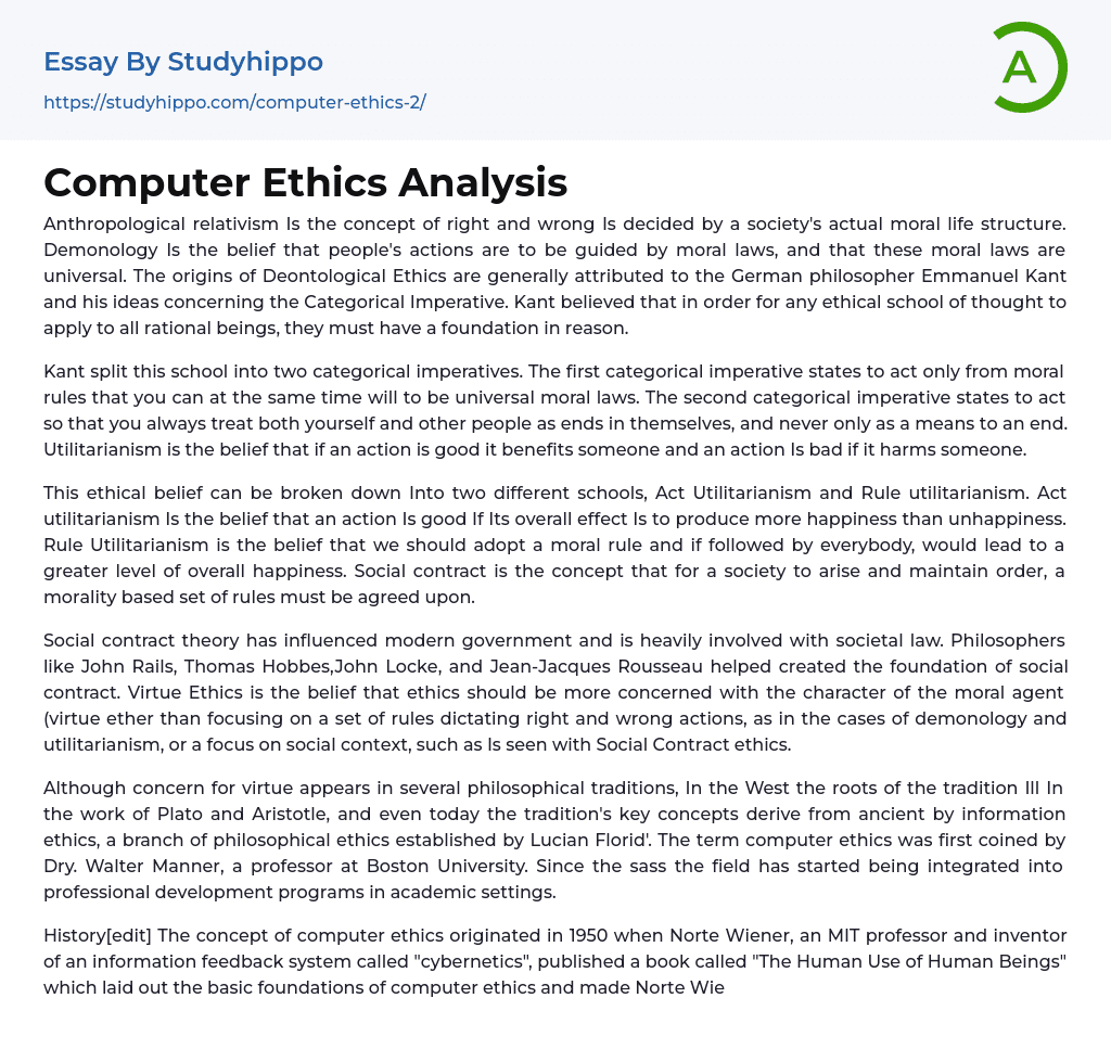 Computer Ethics Analysis Essay Example