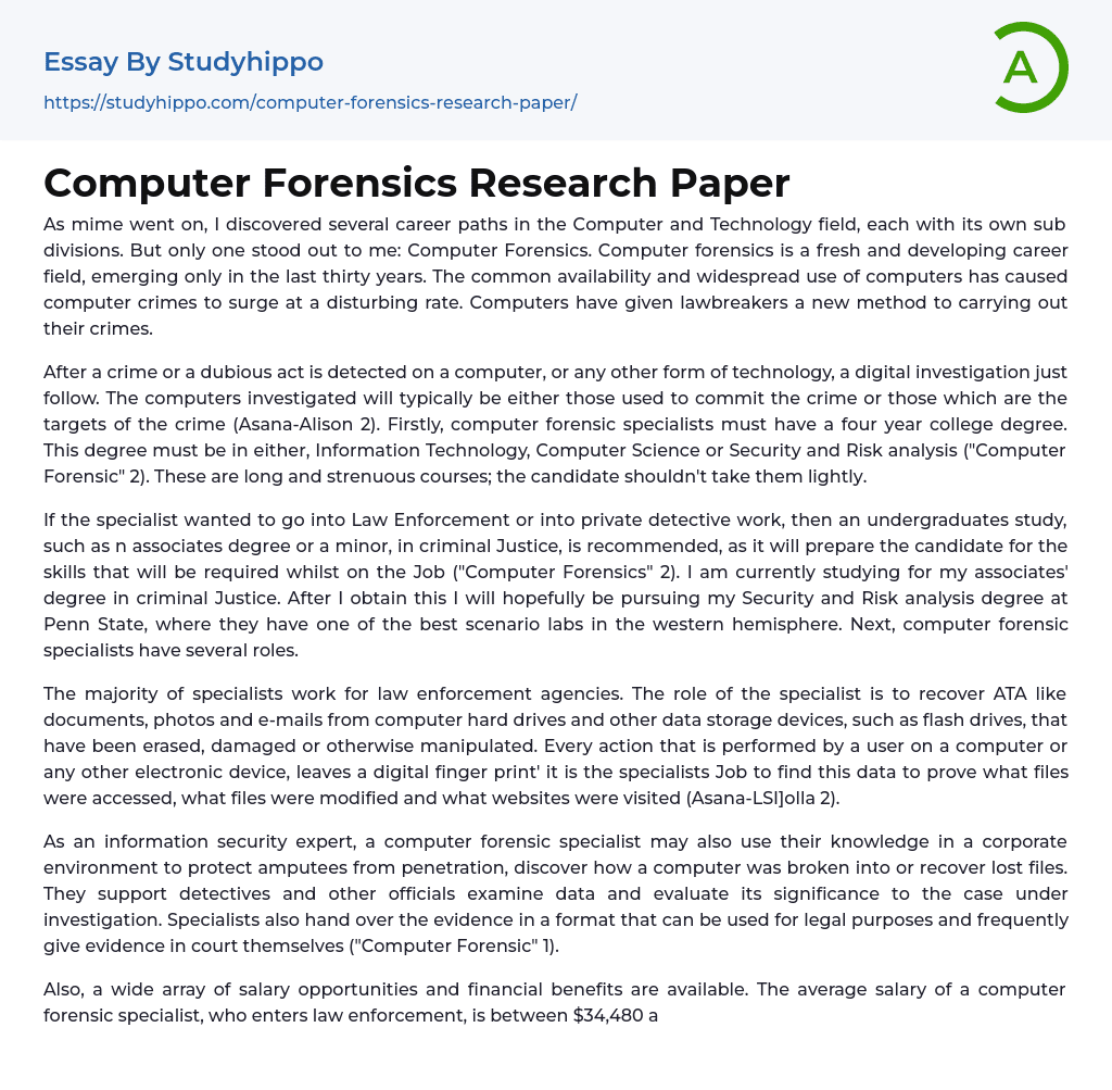 Computer Forensics Research Paper Essay Example