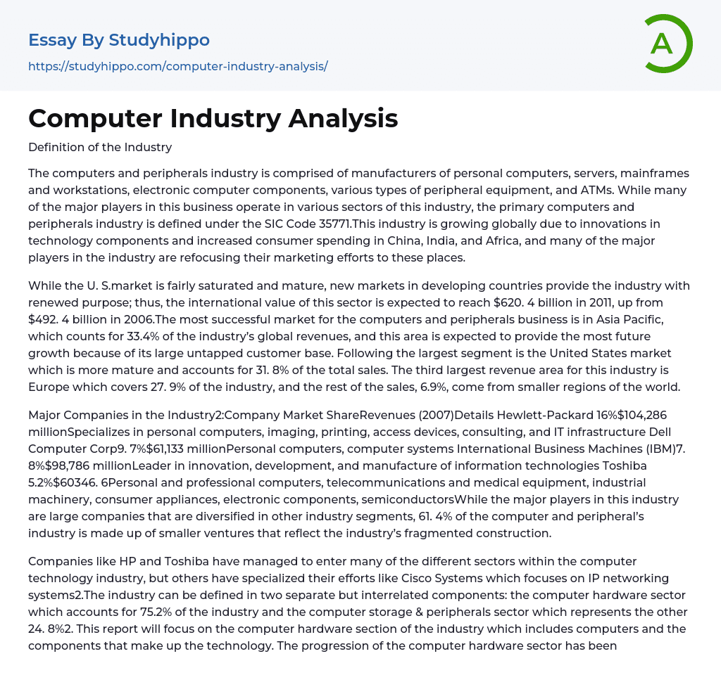 Computer Industry Analysis Essay Example