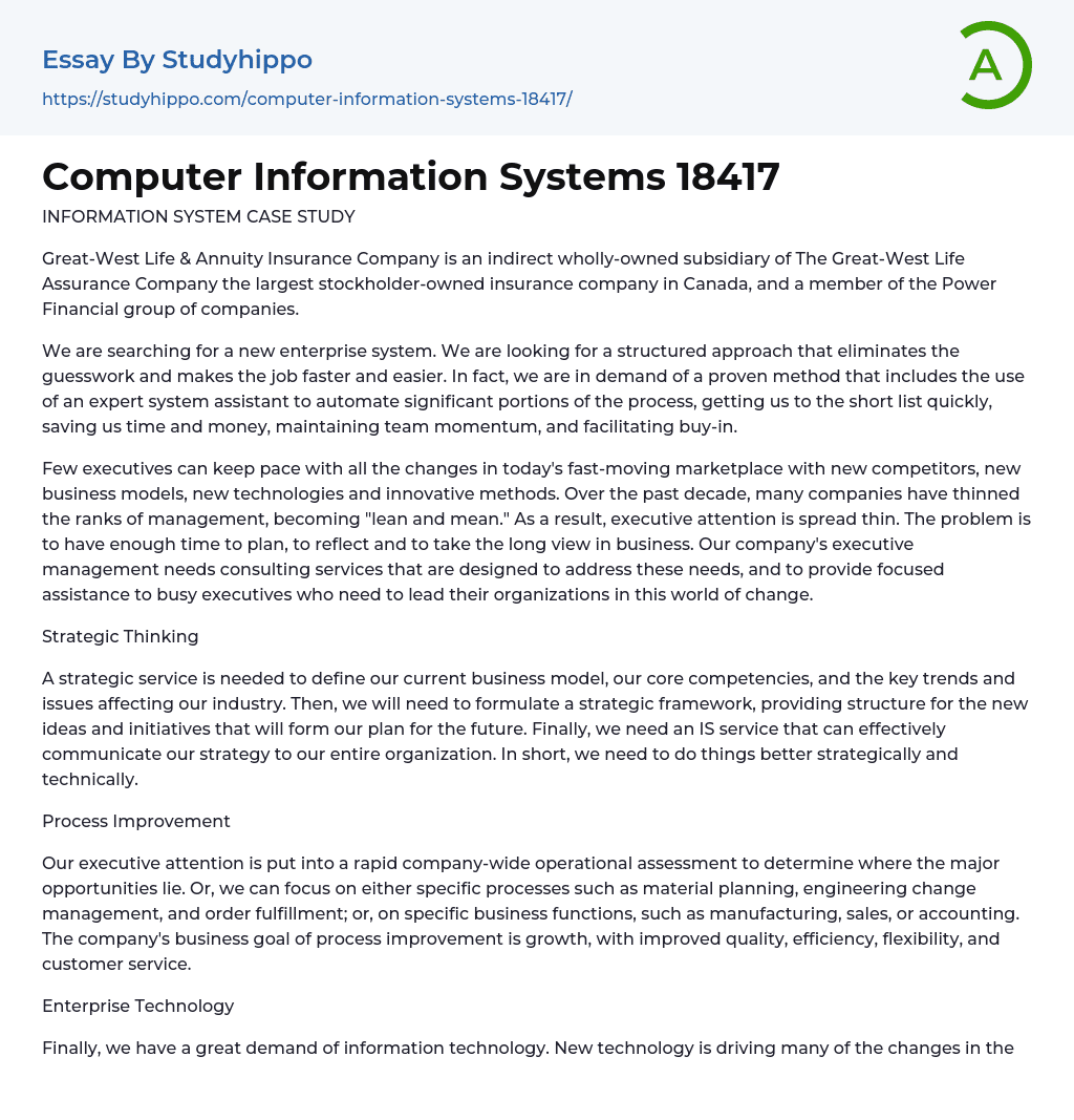 Computer Information Systems 18417 Essay Example