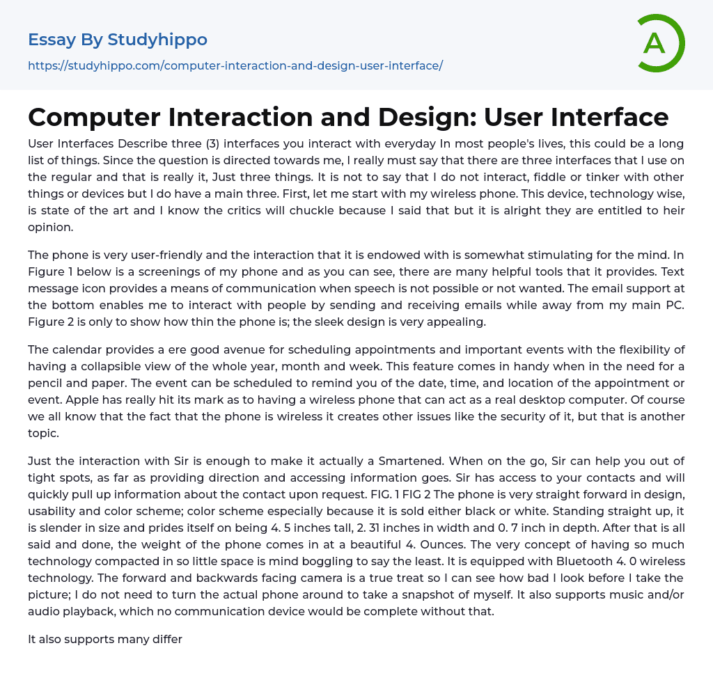 Computer Interaction and Design: User Interface Essay Example