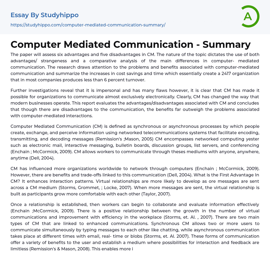 essay about computer mediated communication