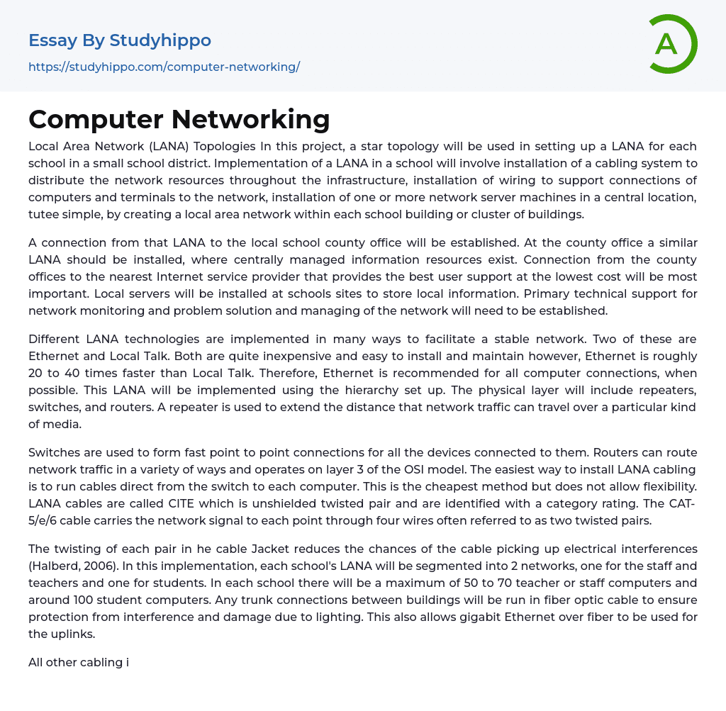 Computer Networking Essay Example