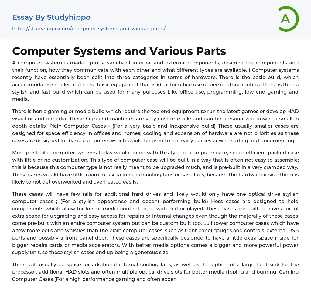 Computer Systems and Various Parts Essay Example