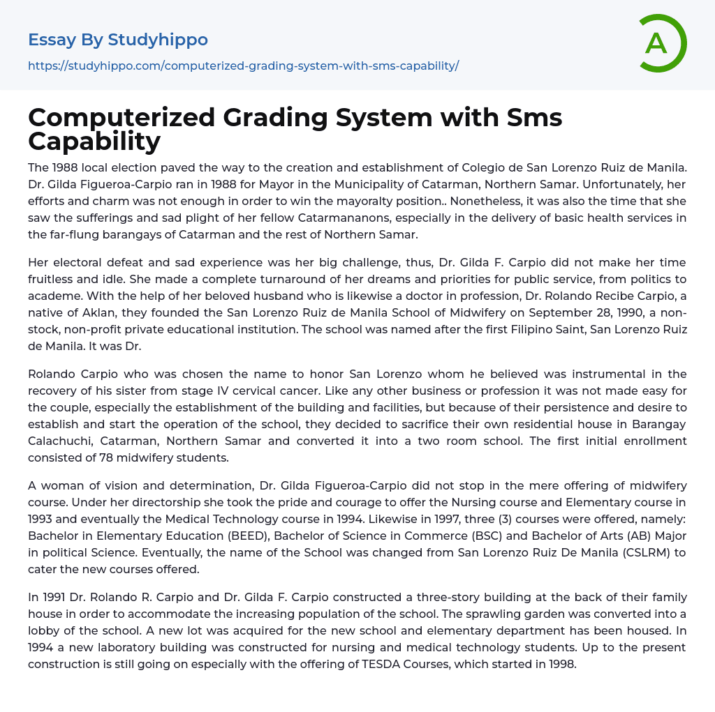 Computerized Grading System with Sms Capability Essay Example