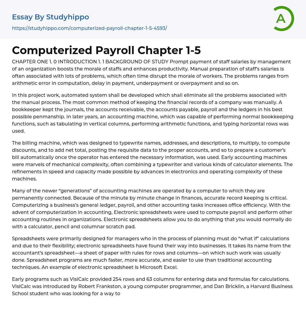 Computerized Payroll Chapter 1-5 Essay Example