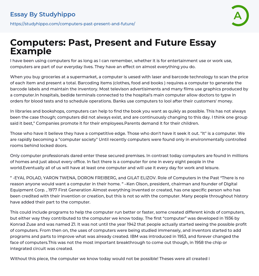 Computers: Past, Present and Future Essay Example