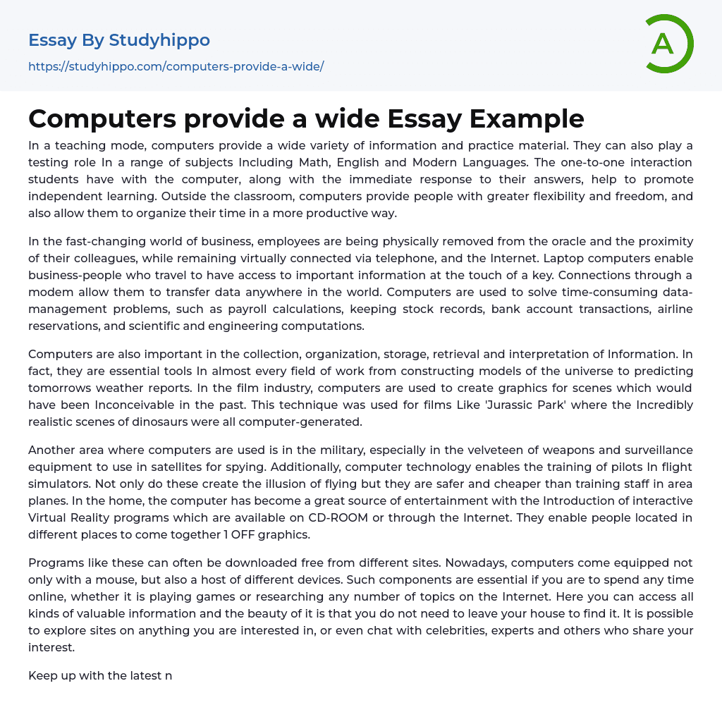 Computers provide a wide Essay Example