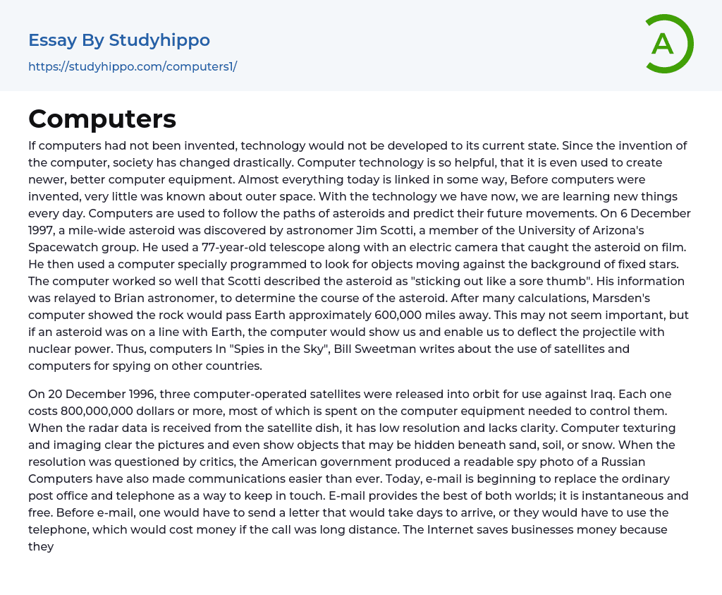 Computers Essay Example