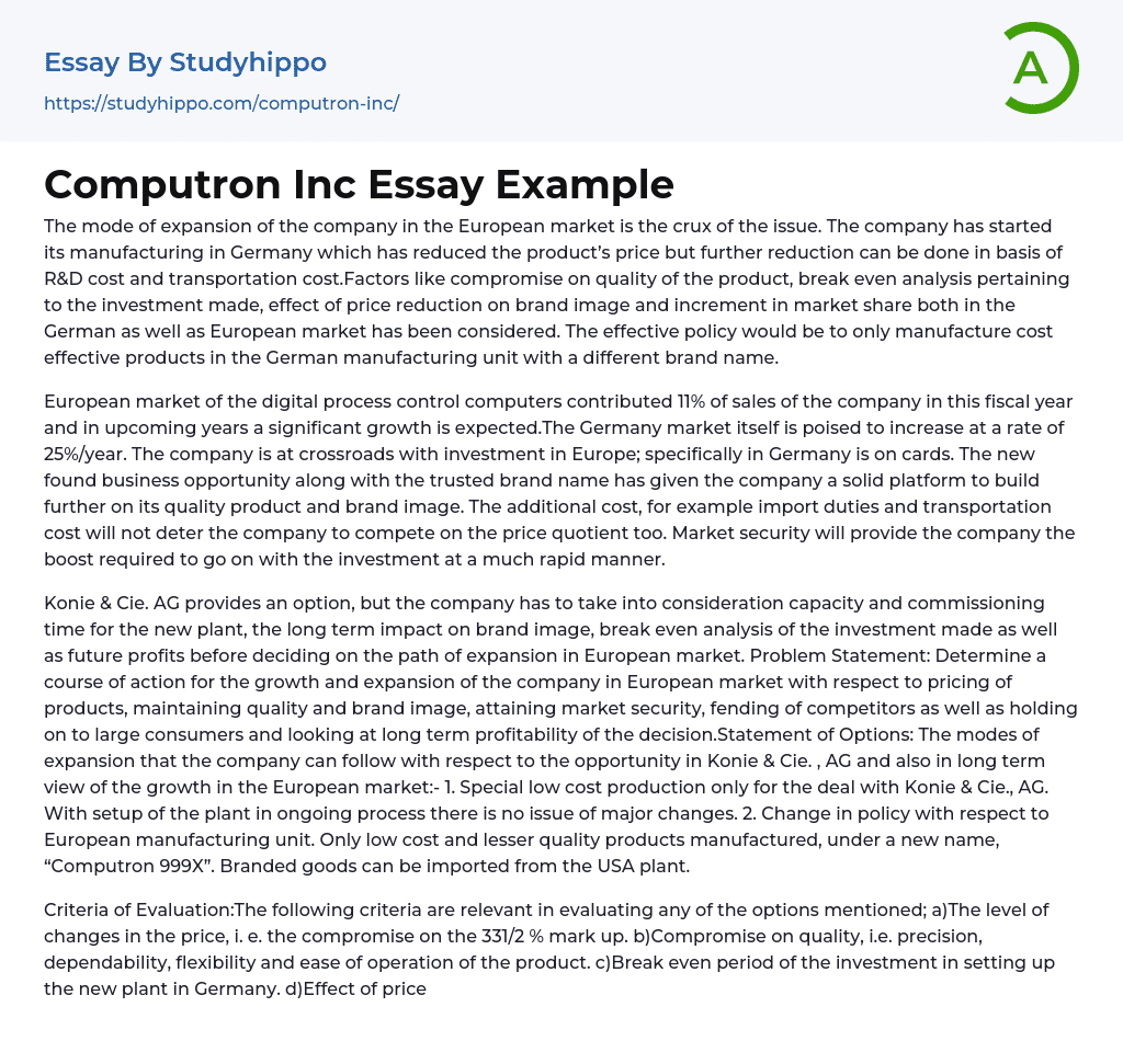 Computron Inc Essay Example