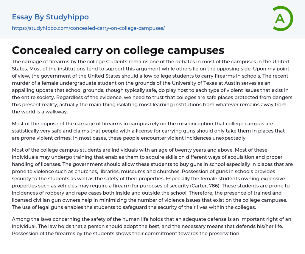 Concealed carry on college campuses Essay Example