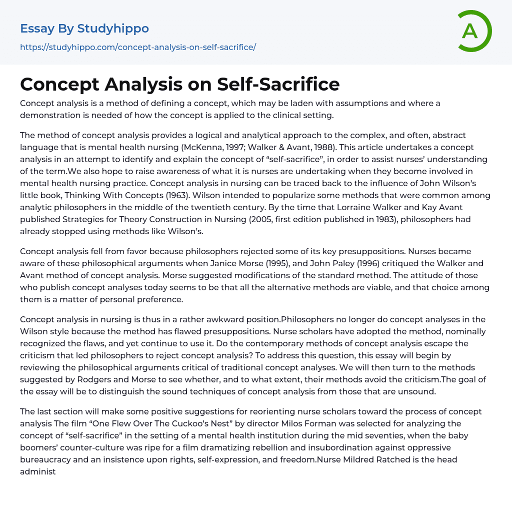 Concept Analysis on Self-Sacrifice Essay Example