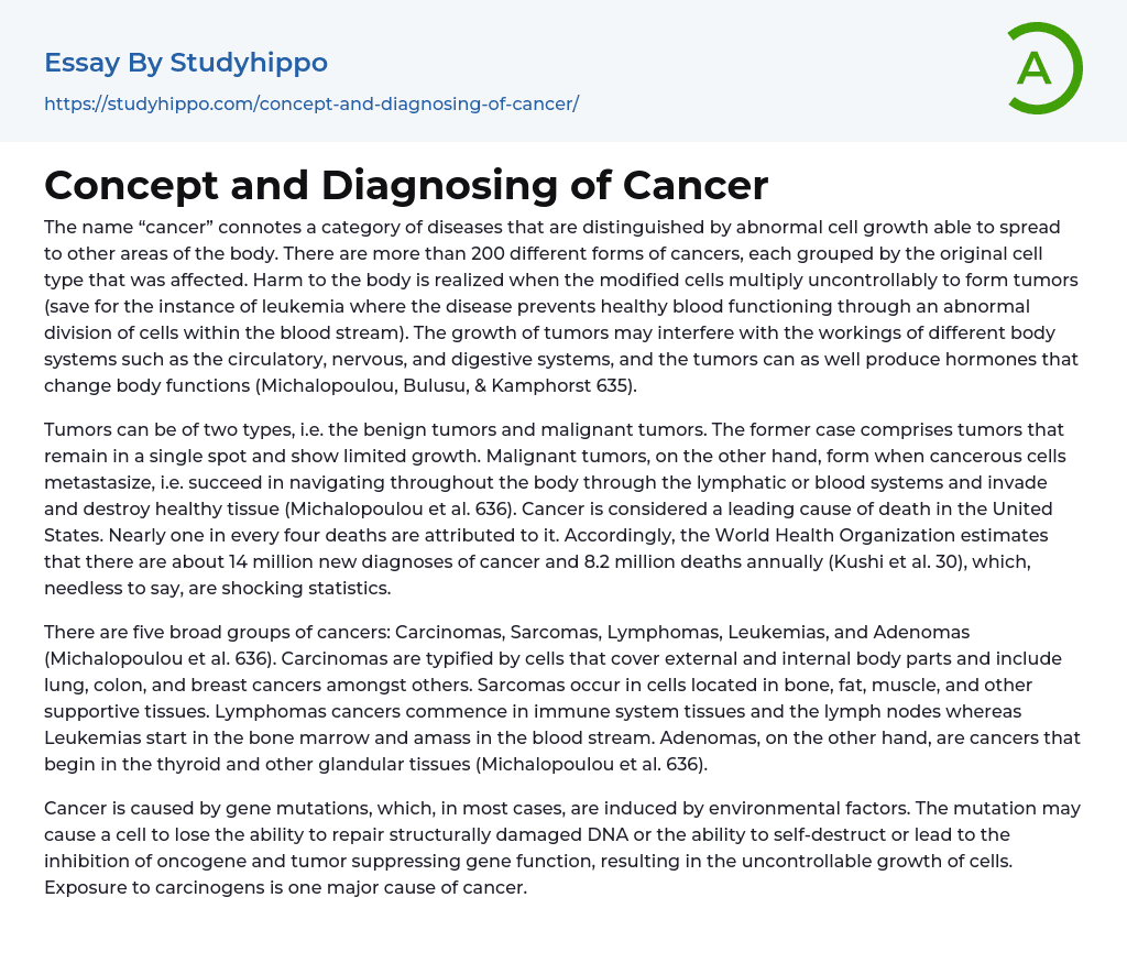 Concept and Diagnosing of Cancer Essay Example