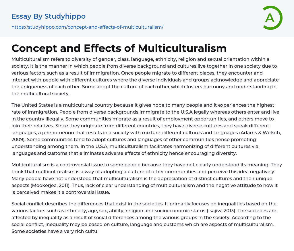 Concept and Effects of Multiculturalism Essay Example
