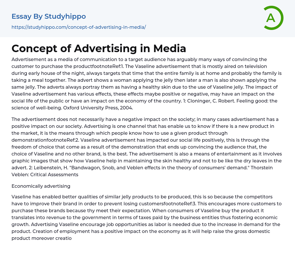 Concept of Advertising in Media Essay Example