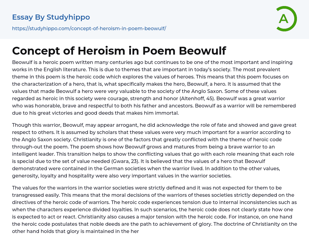 Concept of Heroism in Poem Beowulf Essay Example