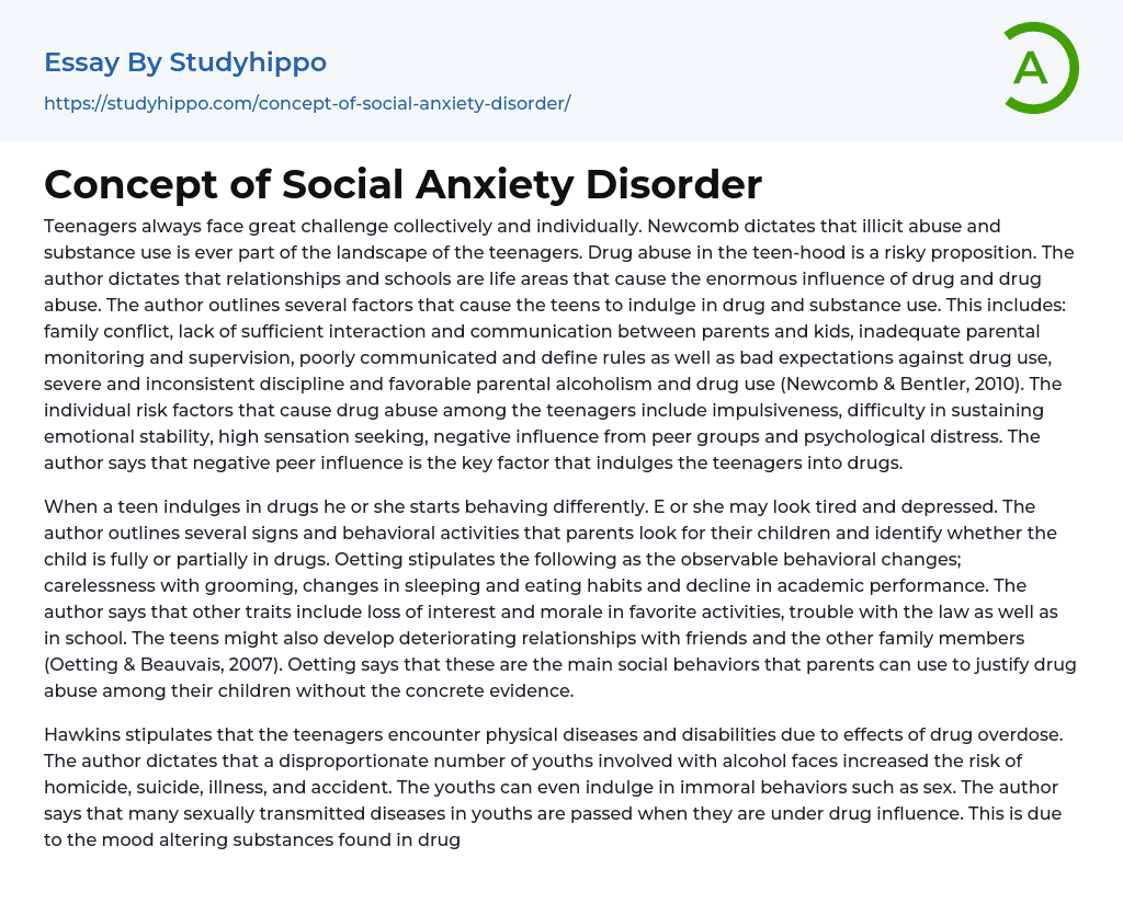 Concept of Social Anxiety Disorder Essay Example