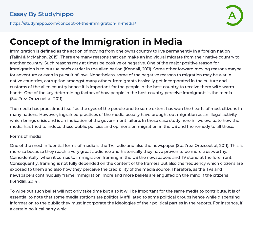 Concept of the Immigration in Media Essay Example
