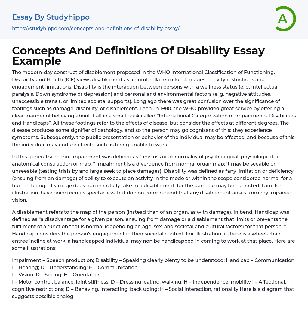 Concepts And Definitions Of Disability Essay Example