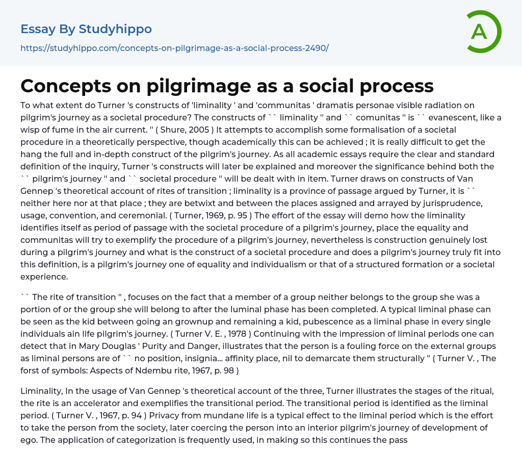 Concepts on pilgrimage as a social process Essay Example