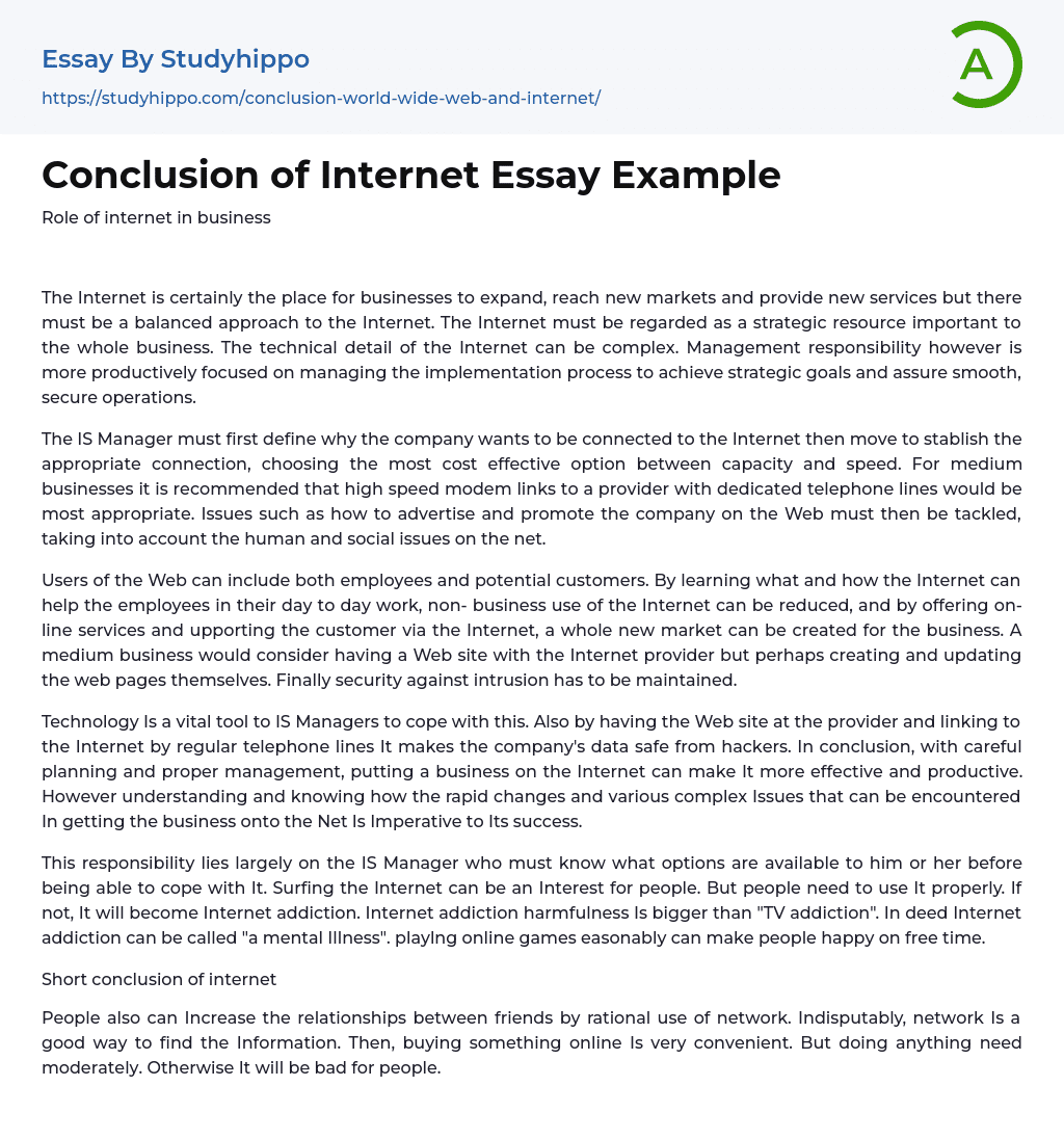 Conclusion of Internet Essay Example