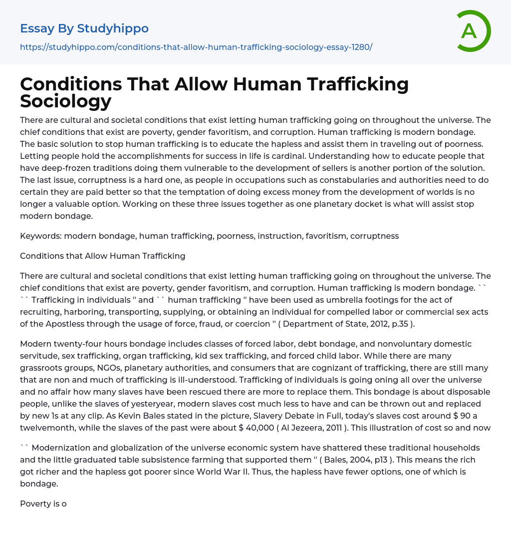 Conditions That Allow Human Trafficking Sociology Essay Example