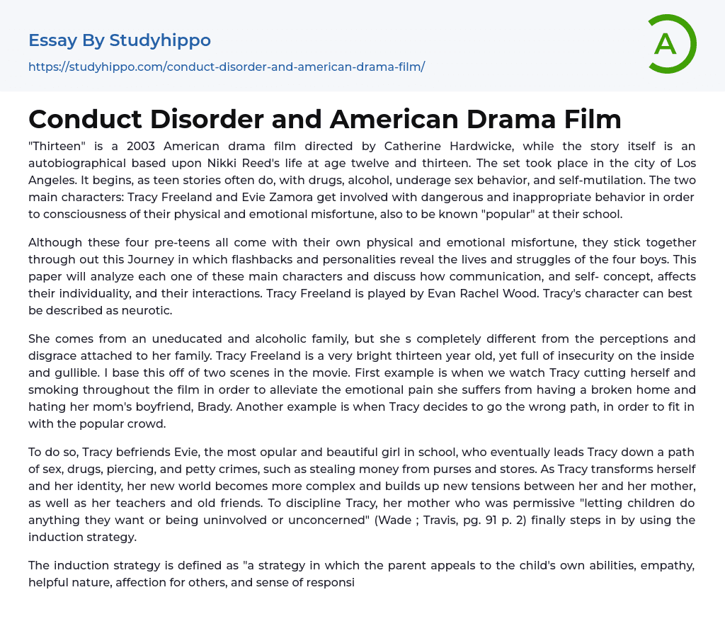 Conduct Disorder and American Drama Film Essay Example