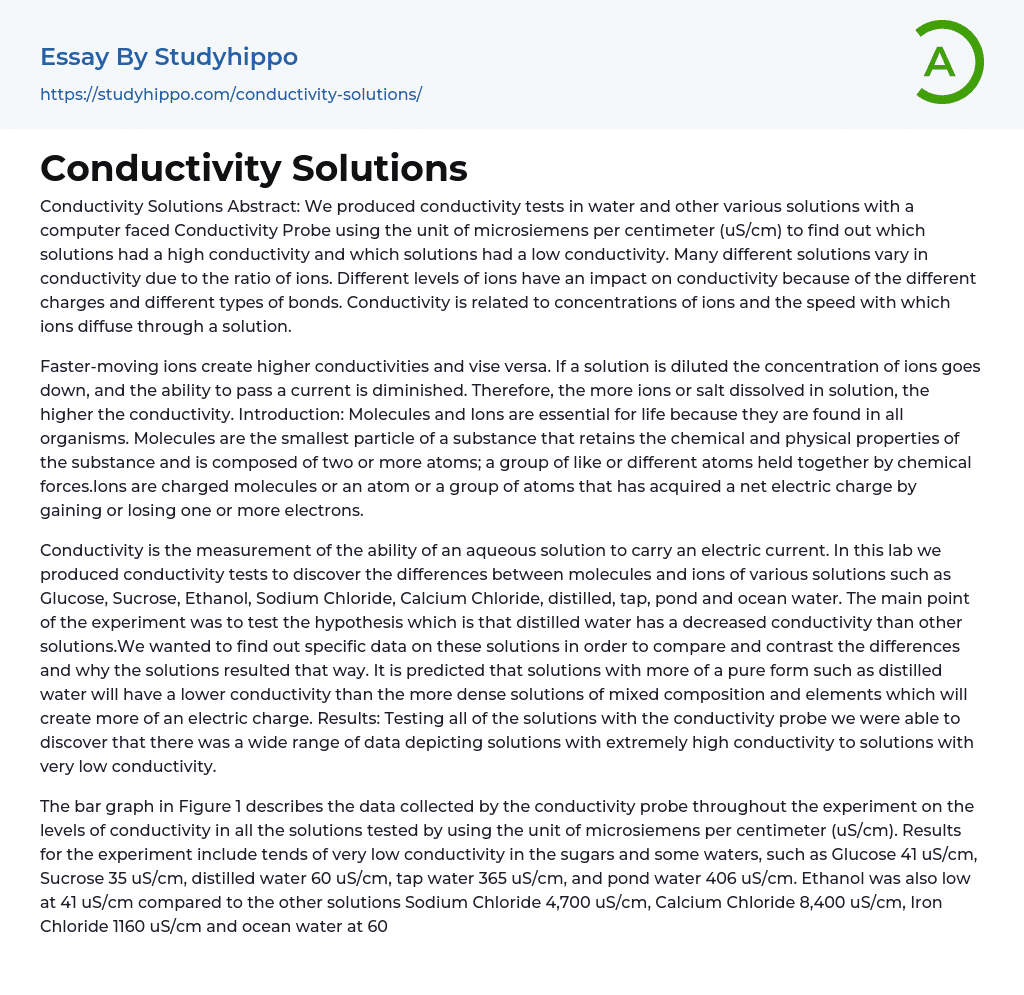 Conductivity Solutions Essay Example