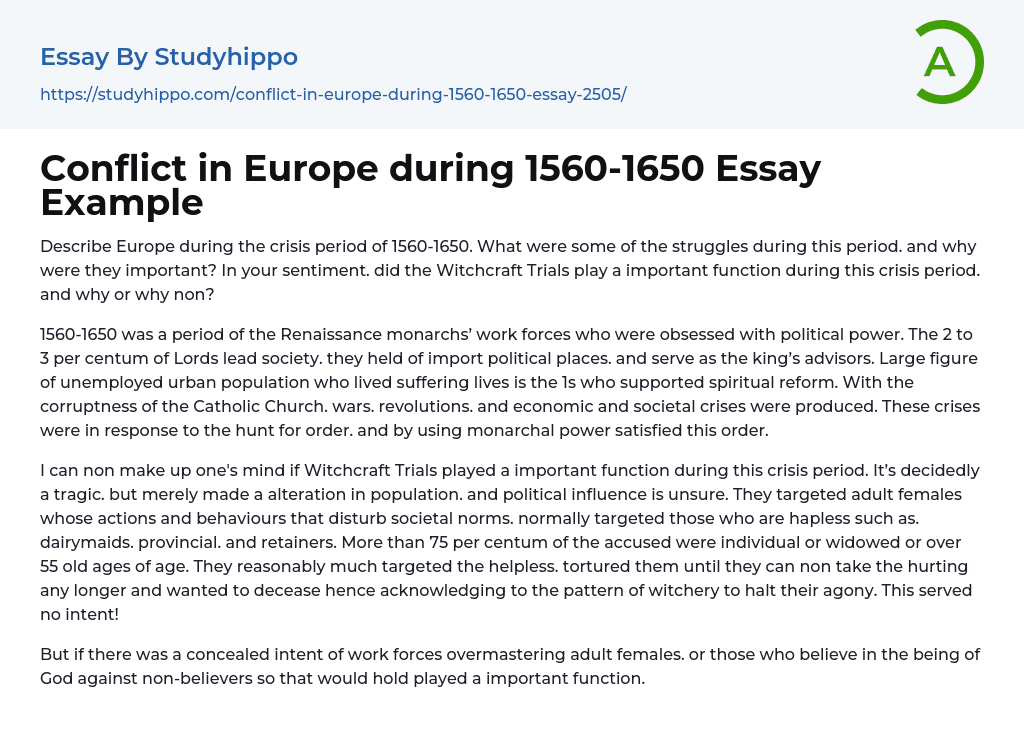 Conflict in Europe during 1560-1650 Essay Example