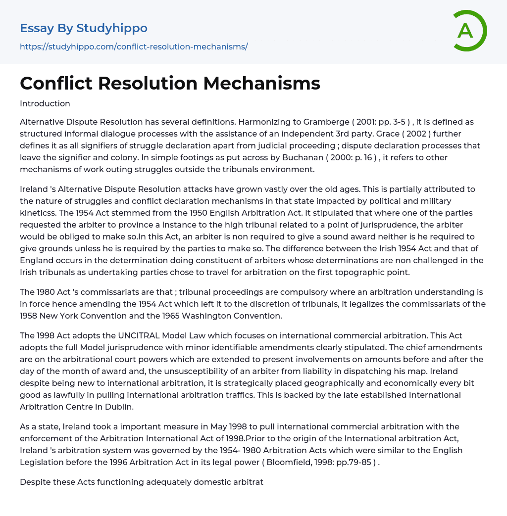 Conflict Resolution Mechanisms Essay Example
