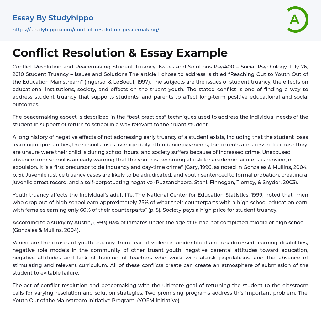 Conflict Resolution &amp Essay Example