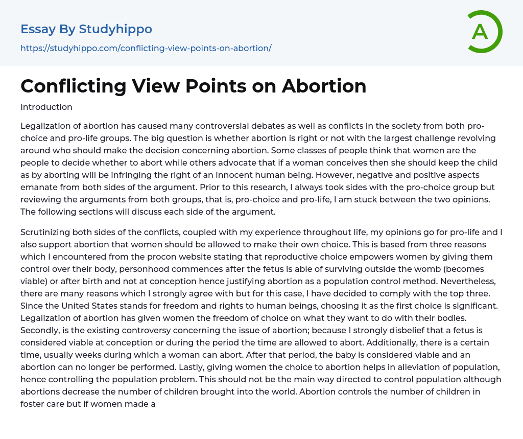 Conflicting View Points on Abortion Essay Example