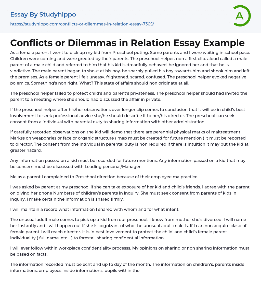 Conflicts or Dilemmas in Relation Essay Example
