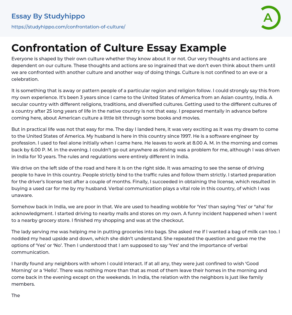 Confrontation of Culture Essay Example
