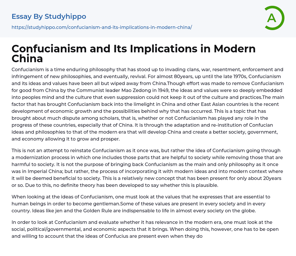 Confucianism and Its Implications in Modern China Essay Example