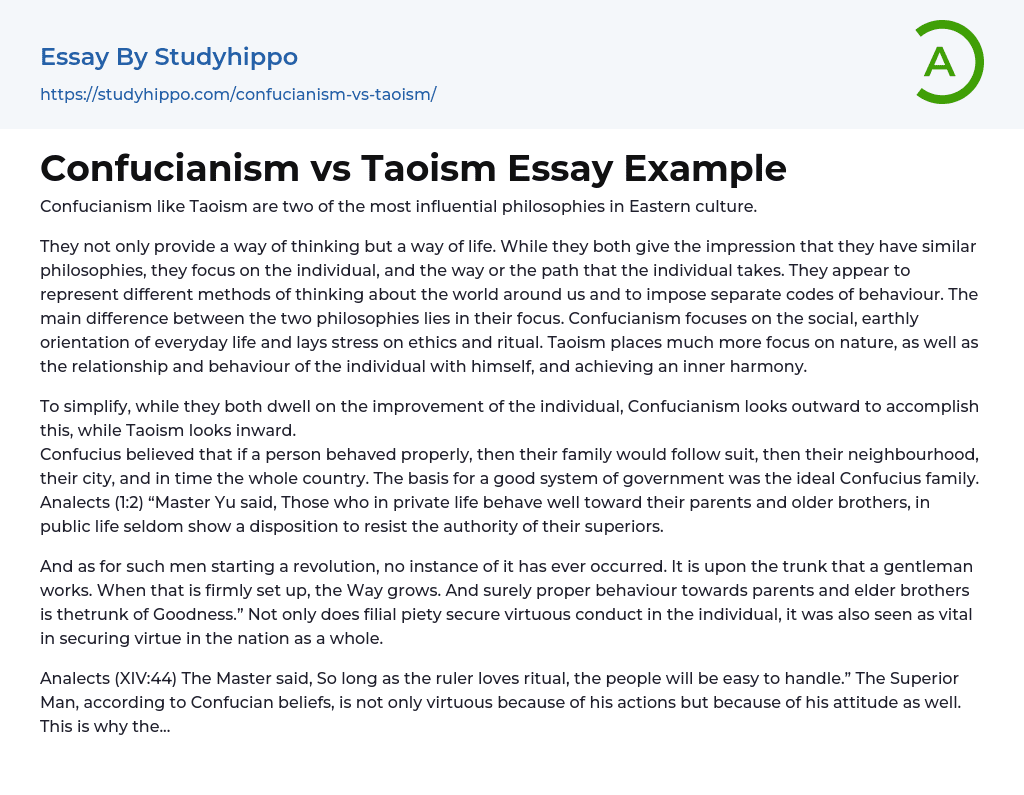 Confucianism vs Taoism Essay Example