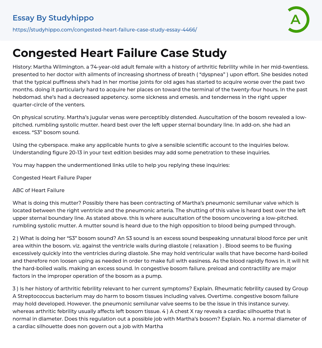Congested Heart Failure Case Study Essay Example